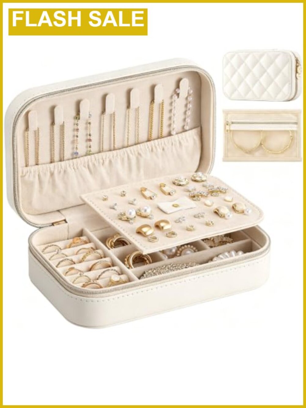 Faux Leather Travel Jewelry Case Organizer with Earring Board